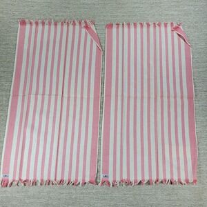 VTG Cannon Kitchen Tea Towel Set of 2 Pink White Striped Fringe Deadstock USA